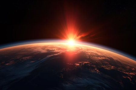 sunrise view from space, generative ai.の素材