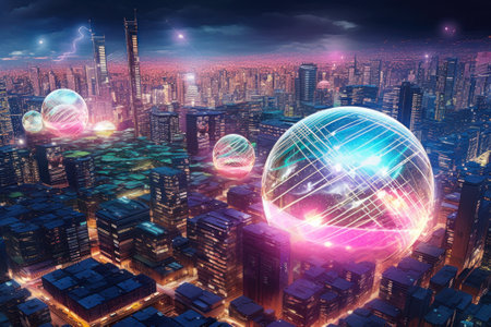 futuristic digital city landscape generative ai.の素材