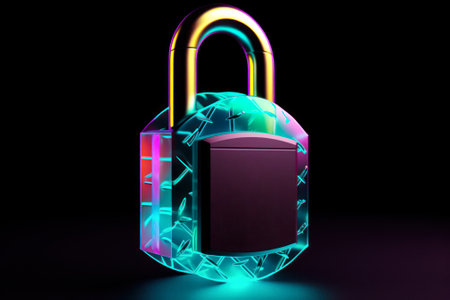 colorful neon cyber security lock, generative ai.の素材