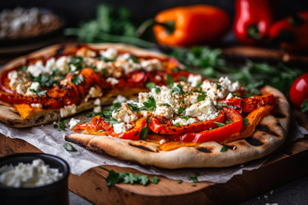 lavash with tomatoes, pepper and cheese, armenian food generative ai.の素材