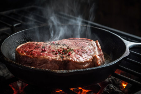 veal steak in a pan generative ai.の素材