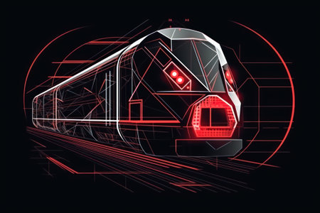 futuristic prototype train with red polygonal lines generative ai.の素材