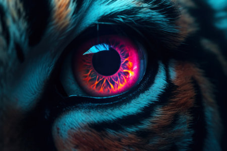 tiger glowing eye closeup generative ai.の素材