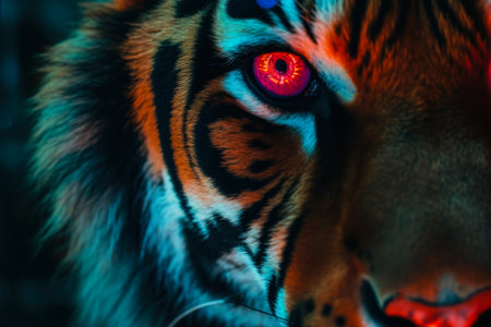 tiger glowing eye closeup generative ai.の素材