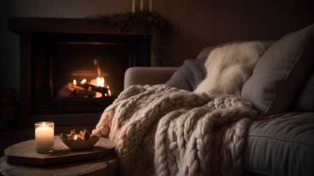 romantic mood in the bedroom by candle soft light generative ai.の素材
