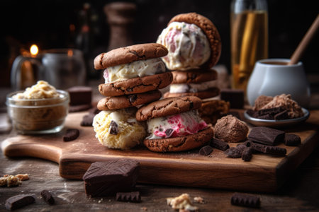 homemade ice cream cookies with chocolate chips generative ai.の素材