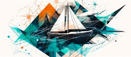colorful sailboat at sea abstract print generative ai.の素材