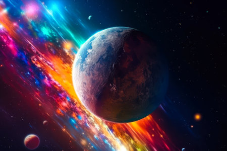 parade of planets in space in a colorful galaxy solar system generative ai.の素材