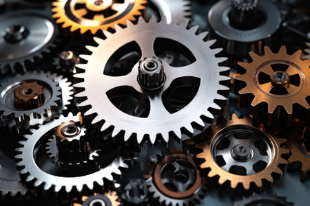 mechanical silver gold gears background generative ai.の素材