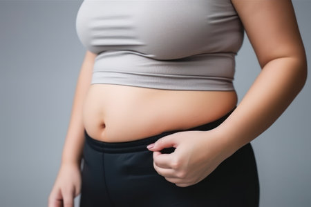 overweight woman, obesity belly generative ai.の素材
