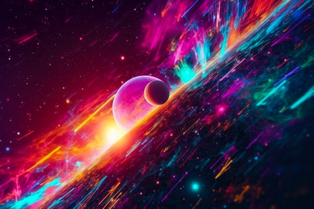 parade of planets in space in a colorful galaxy solar system generative ai.の素材