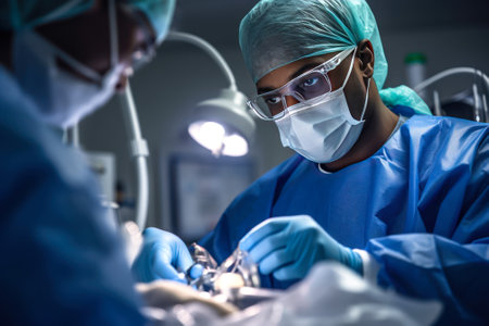 the surgeon performs an operation in protective clothing generative ai.の素材