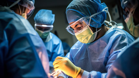 the surgeon performs an operation in protective clothing generative ai.の素材