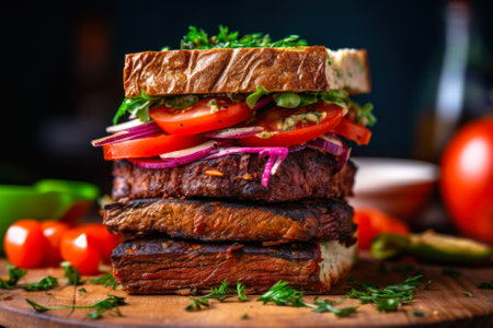 vegan burger with vegetables generative ai.の素材