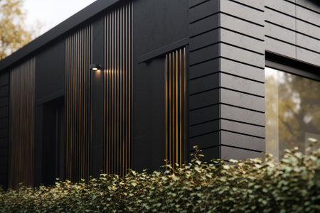 dark wooden modern house generative ai.の素材