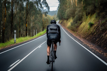 cyclist athlete rides on an empty road on a road bike generative ai.の素材
