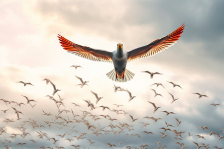 leader of a flock of birds in the sky generative ai.の素材