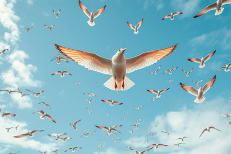leader of a flock of birds in the sky generative ai.の素材