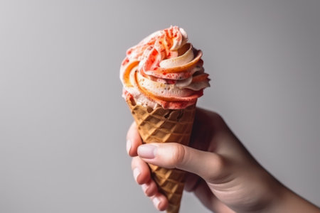 ice cream cone in hand generative ai.の素材