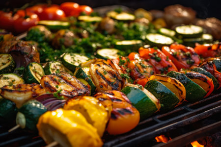 close up of grilled vegetables generative ai.の素材