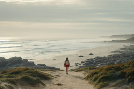 girl traveler on the beach generative ai.の素材