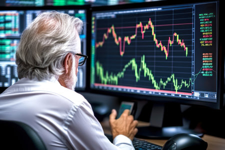 an elderly male trader is following stock charts on the market generative ai.の素材
