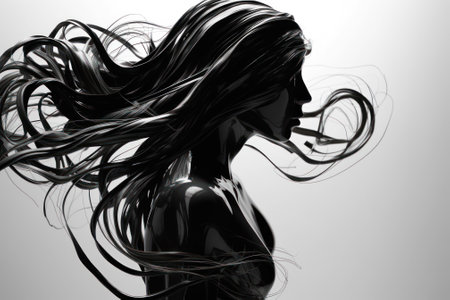 woman silhouette with chaotic abstract hair lines generative ai.の素材