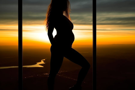 woman exercising at sunset generative ai.の素材