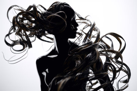 woman silhouette with chaotic abstract hair lines generative ai.の素材
