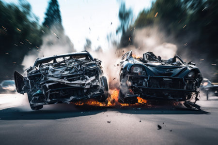 burning cars crash cinematic generative ai.の素材