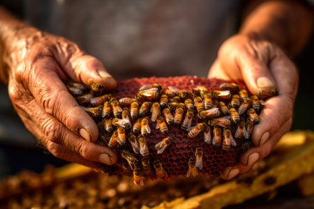 the beekeeper takes out a combo with honey and bees generative ai.の素材