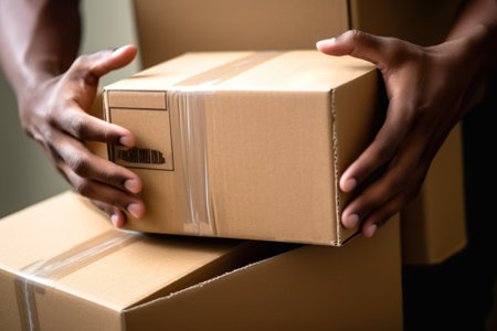 box in hand sending parcels, courier service generative ai.の素材