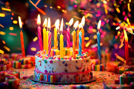 celebrate birthday cake with candles generative ai.の素材