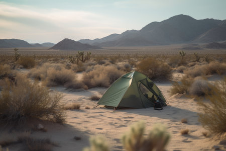 camping in a drought in the desert generative ai.の素材