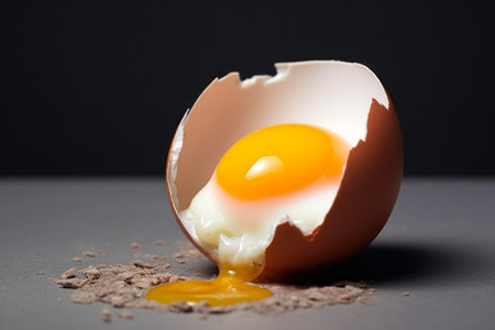 broken egg yolk in shell generative ai.の素材