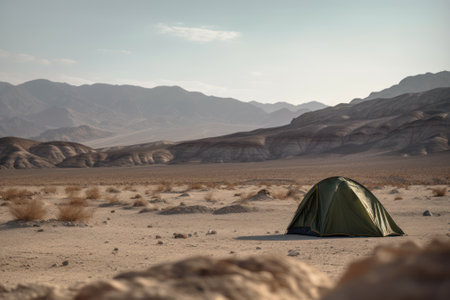 camping in a drought in the desert generative ai.の素材