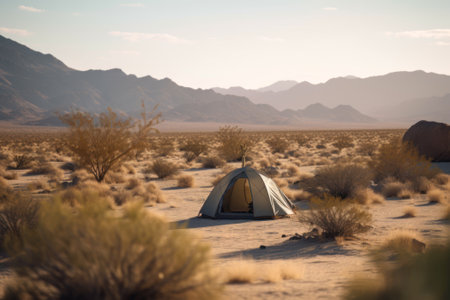 camping in a drought in the desert generative ai.の素材