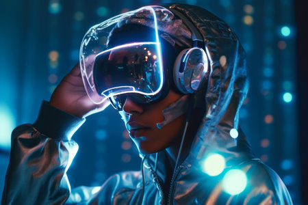 girl in virtual reality glasses generative ai.の素材