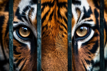 tiger in a cage trade in exotic animals generative ai.の素材