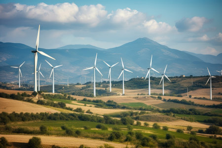 windmills wind farms in the field generative ai.の素材