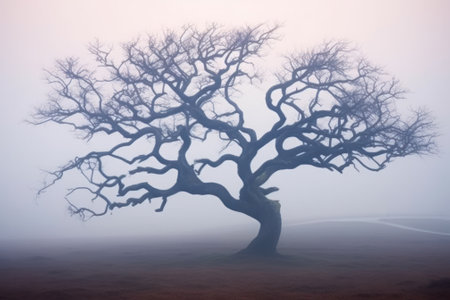 lonely bare tree in the fog generative ai.の素材