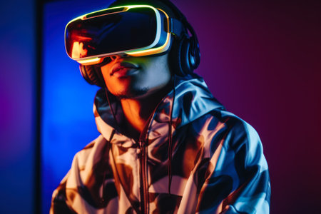 man in virtual reality glasses generative ai.の素材