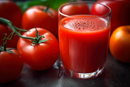 fresh red tomato juice in a glass generative ai.の素材
