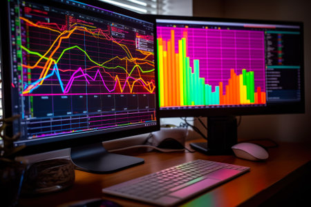 trading charts in computer monitor generative ai.の素材
