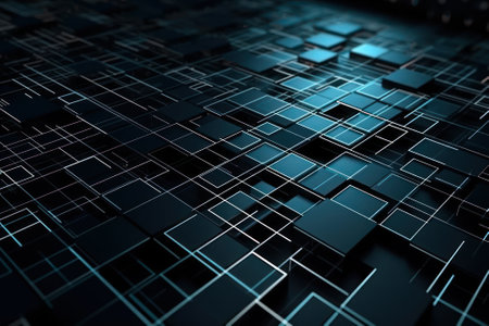 small cubes cells black blue digital technology background generative ai.の素材