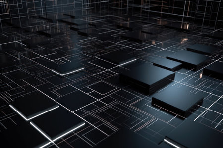 small cubes cells black blue digital technology abstract background generative ai.の素材