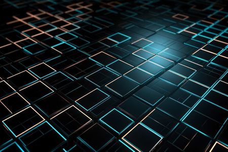 small cubes cells black blue digital technology background generative ai.の素材