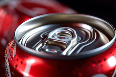 cold aluminum red can with water drops generative ai.の素材