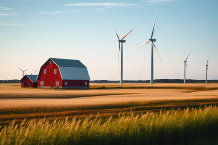 windmills near the house in the field generative ai.の素材