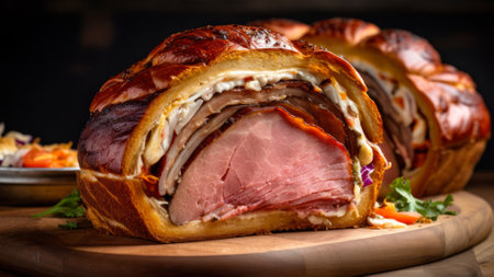 baked bun with meat generative ai.の素材